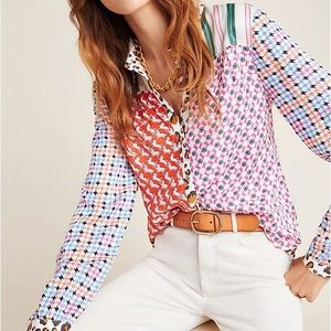 Maeve by anthropologie Bernadette mixed print collage shirt In XS